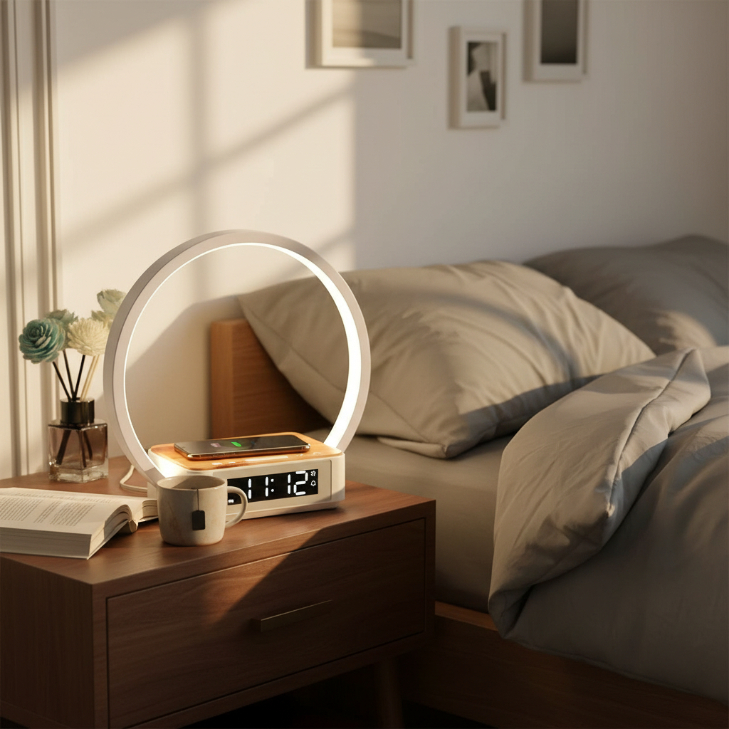 3-in-1 LED Table Lamp with Wireless Charging & Alarm Clock