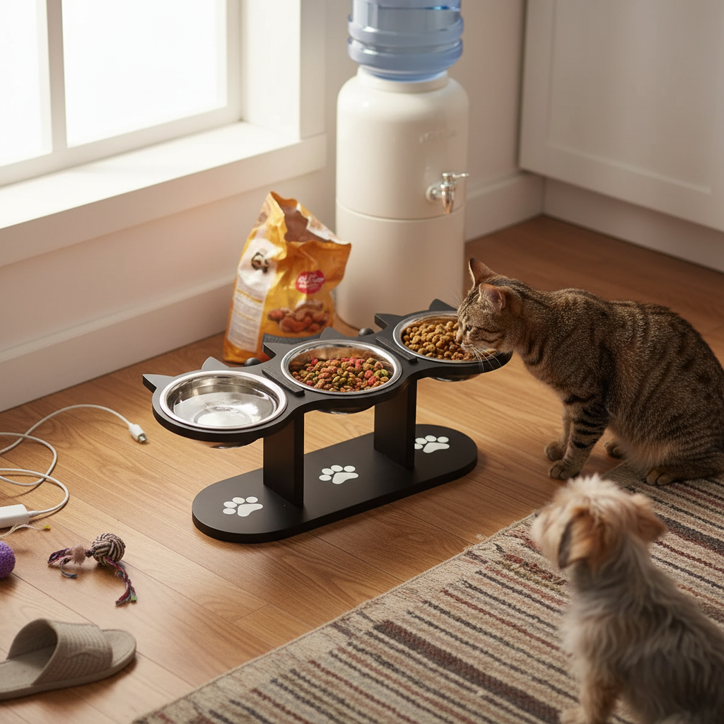 Elevated Cat Bowl Set with 3 Stainless Steel Dishes