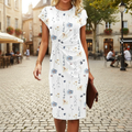Elegant Short Sleeve Dress - Above Ankle Cut