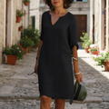 V-Neck Three-Quarter Sleeve Dress - Loose Fit