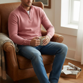 Men's Cashmere Zip Sweater - Casual Crew Neck