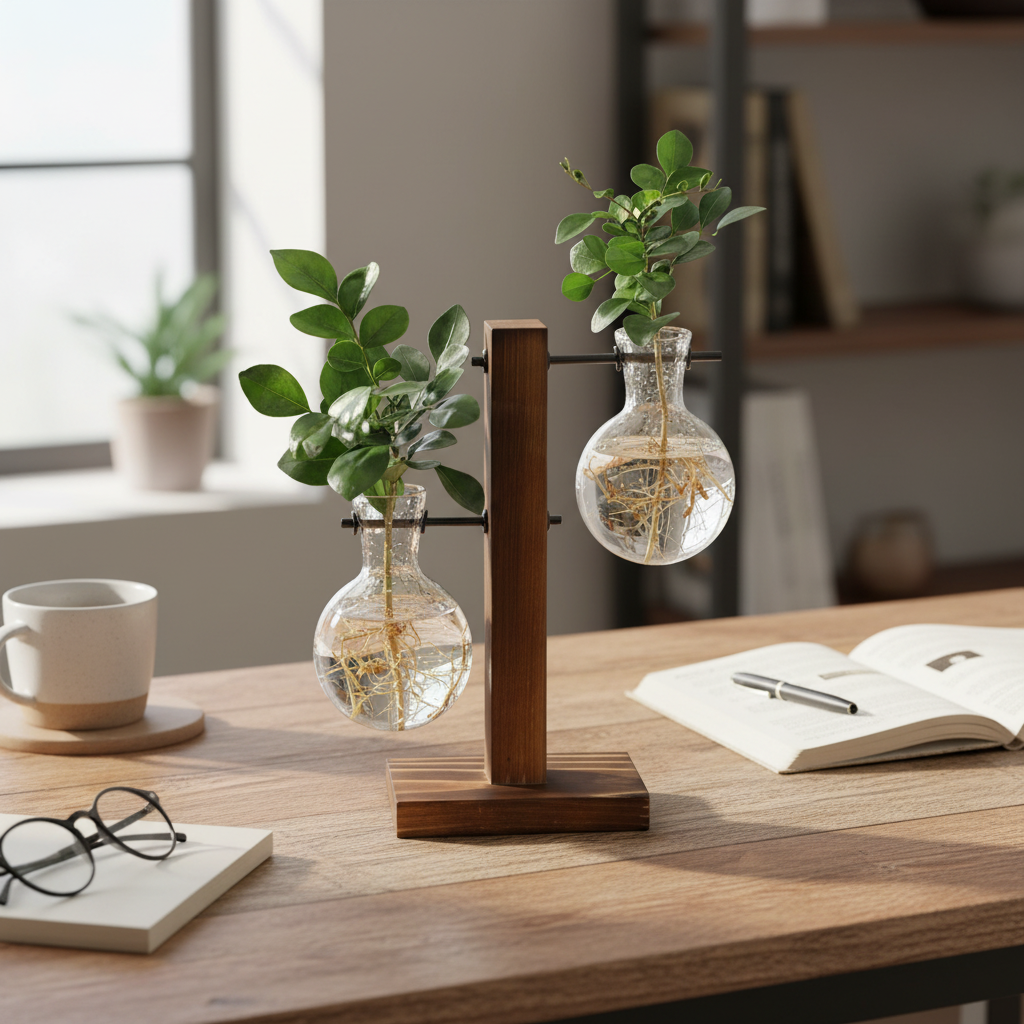 Wooden Frame Hydroponic Plant Vase