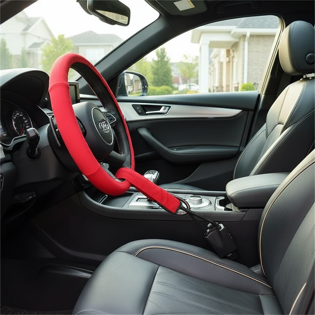 Universal Steering Wheel Lock with Seat Belt Security
