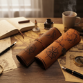 Vintage Leather Pencil Case with Treasure Map Design